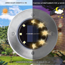 Lampara solar de piso para exterior. Foco con 8 LED. Luz cálida (Set de 4 unidades).