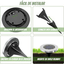 Lampara solar de piso para exterior. Foco con 8 LED. Luz cálida (Set de 4 unidades).