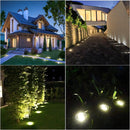 Lampara solar de piso para exterior. Foco con 8 LED. Luz cálida (Set de 4 unidades).