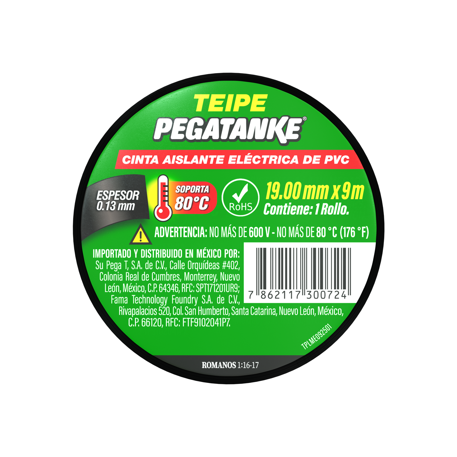 Gutapercha cinta aislante eléctrica 19mm x 9m. Espesor 0.13 mm. Pegatanke