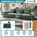 Sofá Modular Luxury de 3 Puestos Empacado al Vacío. Espuma 3D y 32D de Alta Densidad con Fundas parcialmente removibles (308x100x65cm). Color verde.