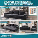 Sofá Modular Luxury de 3 Puestos Empacado al Vacío. Espuma 3D y 32D de Alta Densidad con Fundas parcialmente removibles (308x100x65cm). Color gris oscuro.