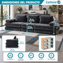 Sofá Modular Luxury de 3 Puestos Empacado al Vacío. Espuma 3D y 32D de Alta Densidad con Fundas parcialmente removibles (308x100x65cm). Color gris oscuro.