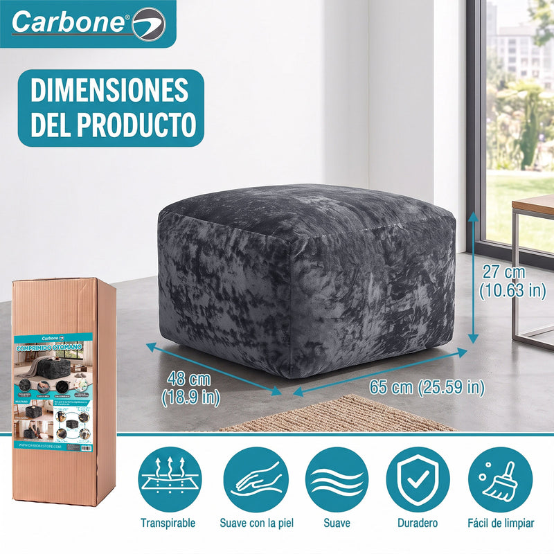 Ottoman Empacado al Vacío con Espuma 32D de Alta Densidad (65x48x27cm). Puff reposapiés. Color gris oscuro.