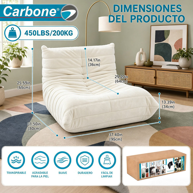 Sillón Individual Empacado al Vacío con Espuma 32D de Alta Densidad y Fundas Removibles (80x95x65cm). Color beige claro.