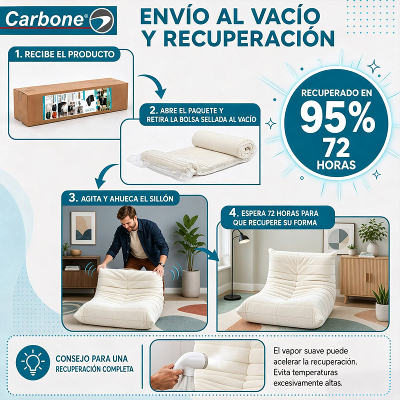 Sillón Individual Empacado al Vacío con Espuma 32D de Alta Densidad y Fundas Removibles (80x95x65cm). Color beige claro.