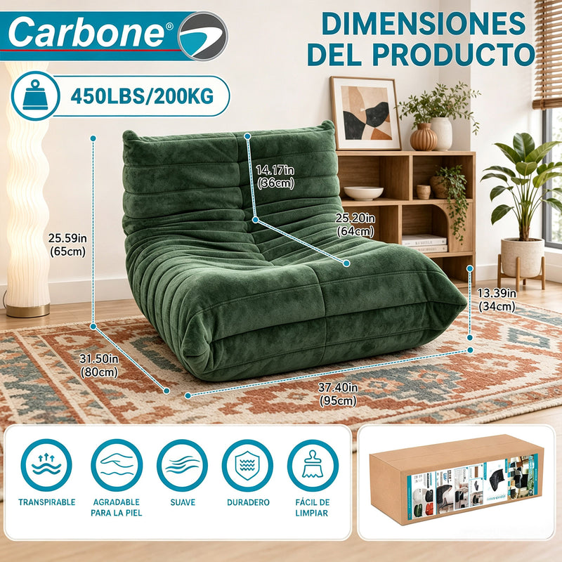 Sillón Individual Empacado al Vacío con Espuma 32D de Alta Densidad y Fundas Removibles (80x95x65cm). Color verde.