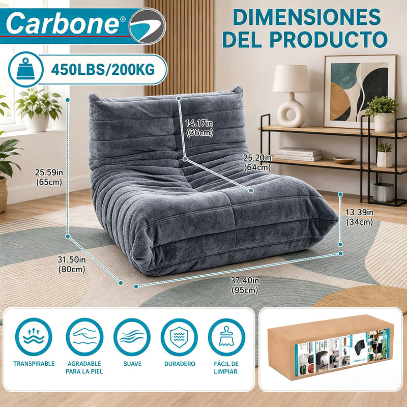 Sillón Individual Empacado al Vacío con Espuma 32D de Alta Densidad y Fundas Removibles (80x95x65cm). Color gris oscuro.