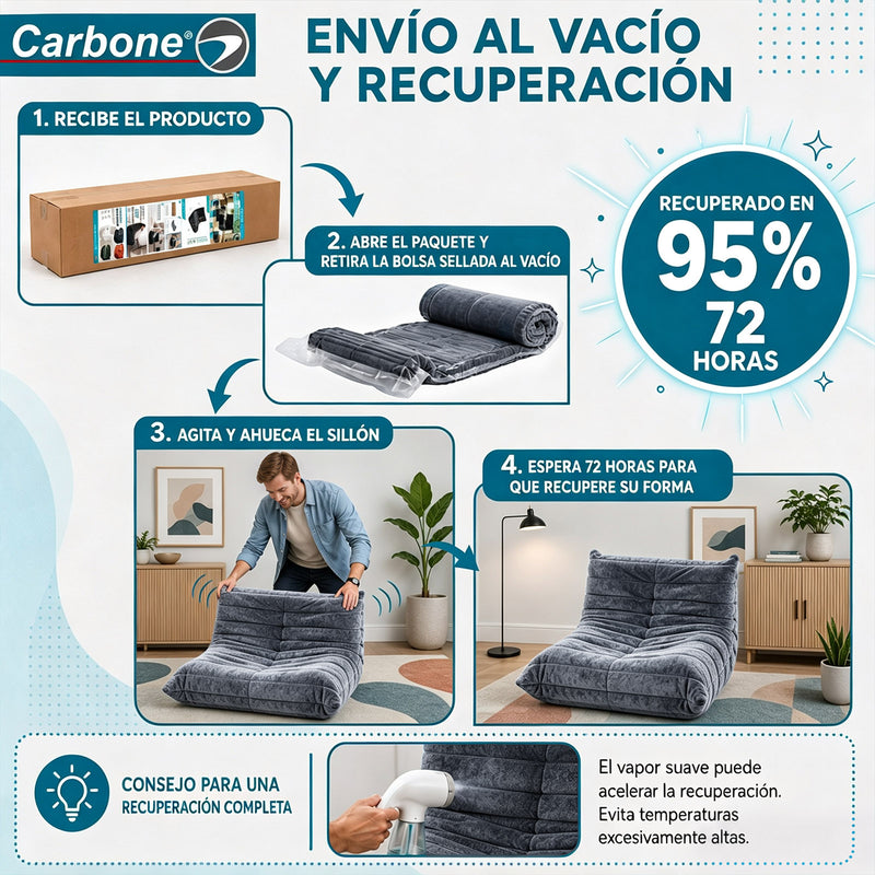 Sillón Individual Empacado al Vacío con Espuma 32D de Alta Densidad y Fundas Removibles (80x95x65cm). Color gris oscuro.