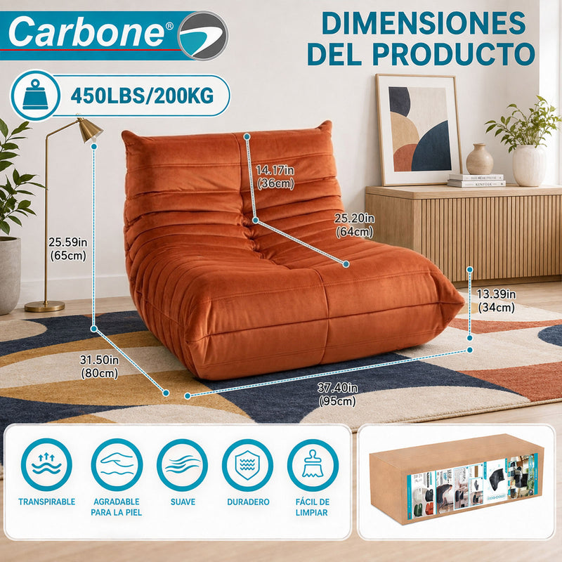 Sillón Individual Empacado al Vacío con Espuma 32D de Alta Densidad y Fundas Removibles (80x95x65cm). Color anaranjado.