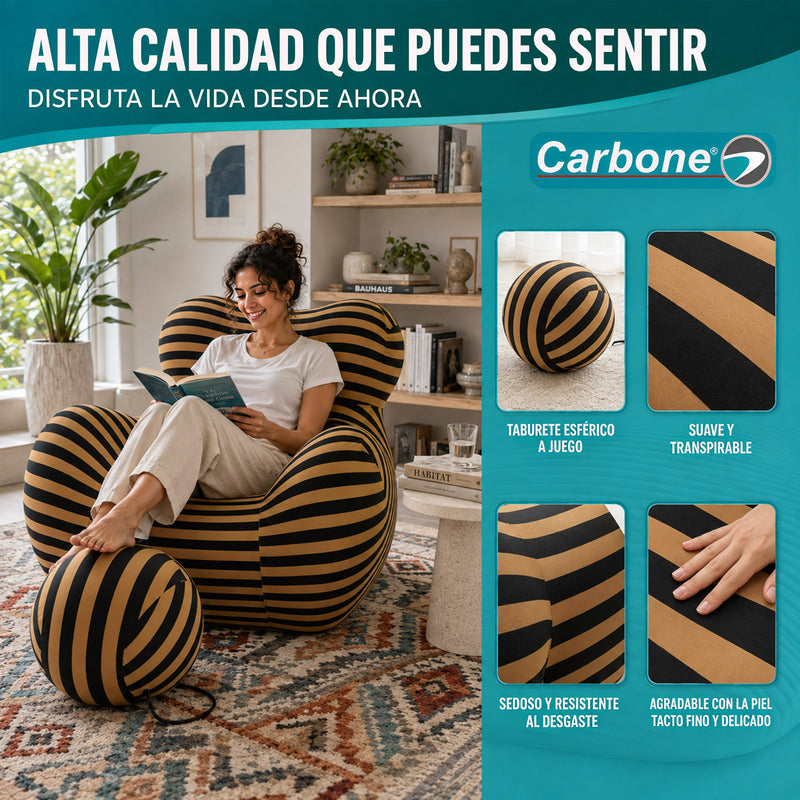 Sillón Moderno Individual Empacado al Vacío con Fundas Removibles y Lavables (105x123x92cm). Diseño Rayado.
