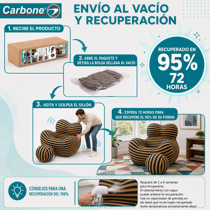Sillón Moderno Individual Empacado al Vacío con Fundas Removibles y Lavables (105x123x92cm). Diseño Rayado.