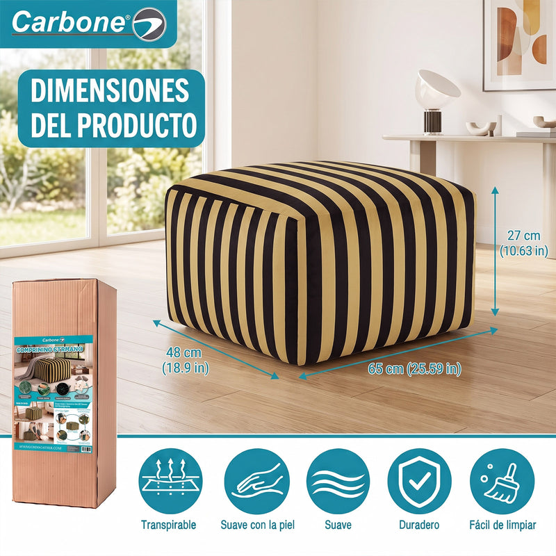 Ottoman Empacado al Vacío con Espuma 32D de Alta Densidad (65x48x27cm). Puff reposapiés. Diseño rayado.