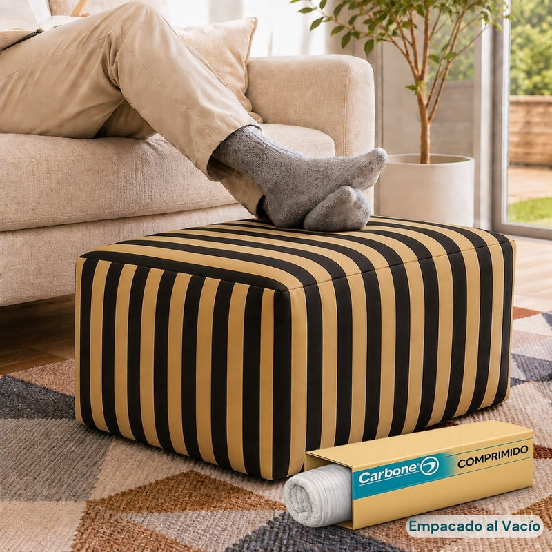 Ottoman Empacado al Vacío con Espuma 32D de Alta Densidad (65x48x27cm). Puff reposapiés. Diseño rayado.
