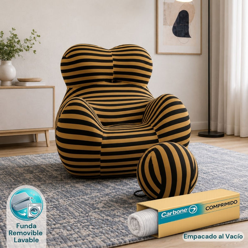 Sillón Moderno Individual Empacado al Vacío con Fundas Removibles y Lavables (105x123x92cm). Diseño Rayado.