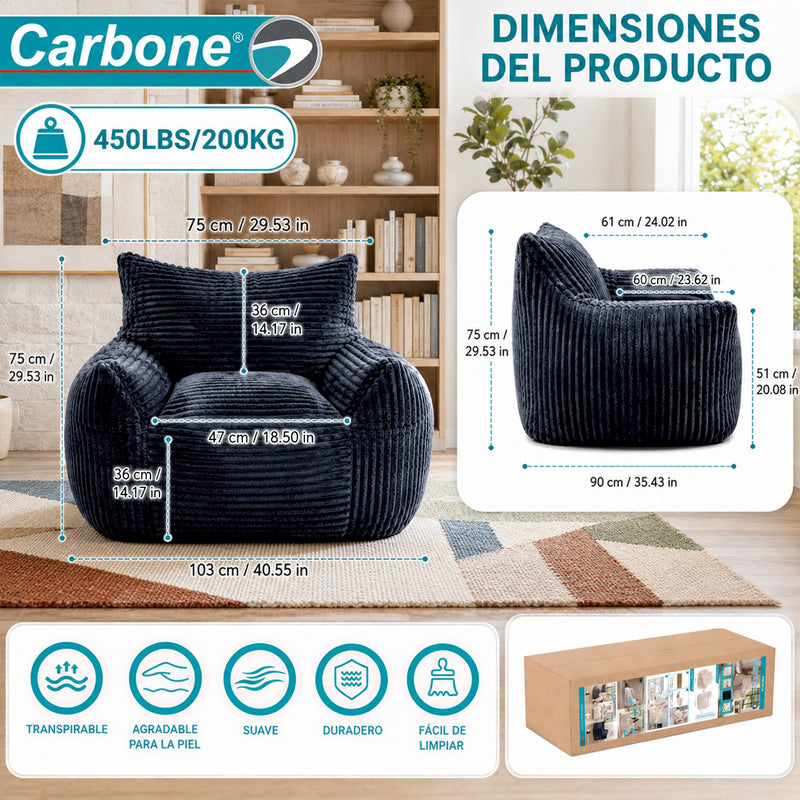 Sillón Moderno Individual Empacado al Vacío. Espuma 32D de Alta Densidad (103x90x75cm). Color Azul oscuro.