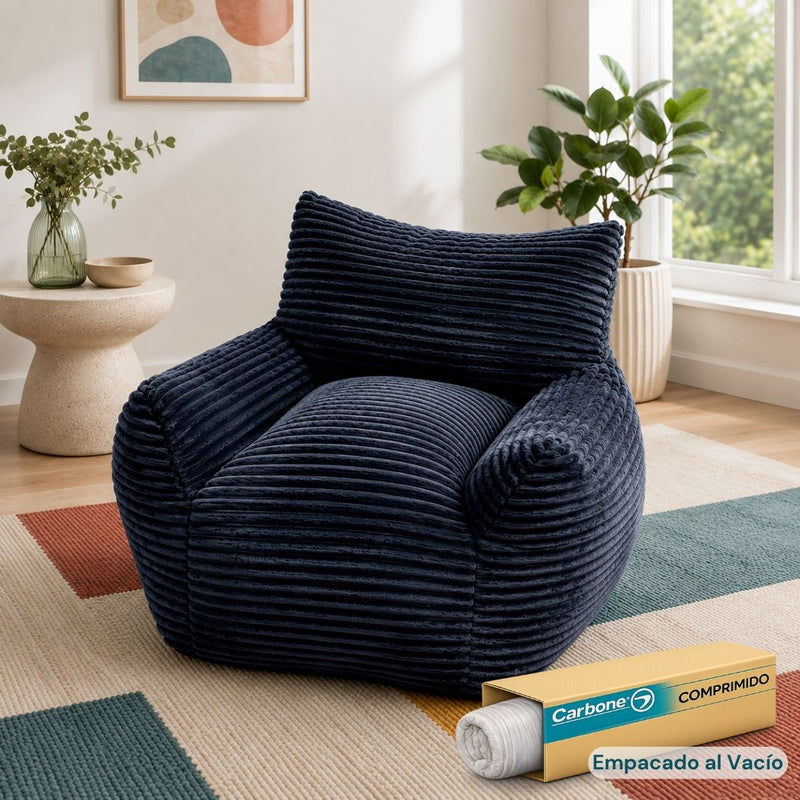 Sillón Moderno Individual Empacado al Vacío. Espuma 32D de Alta Densidad (103x90x75cm). Color Azul oscuro.