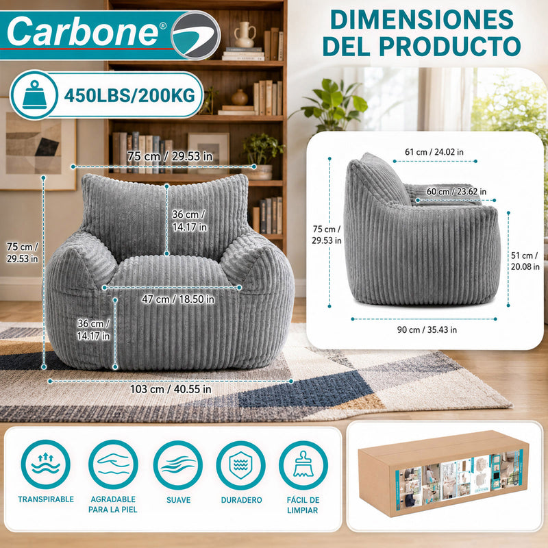 Sillón Moderno Individual Empacado al Vacío. Espuma 32D de Alta Densidad (103x90x75cm). Color gris.