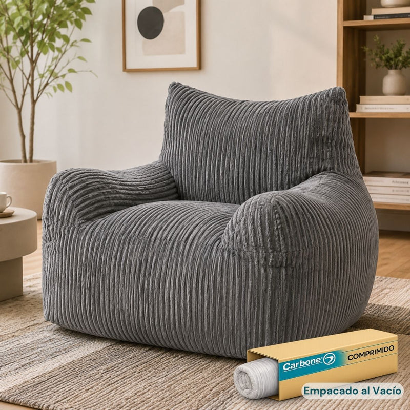 Sillón Moderno Individual Empacado al Vacío. Espuma 32D de Alta Densidad (103x90x75cm). Color gris.
