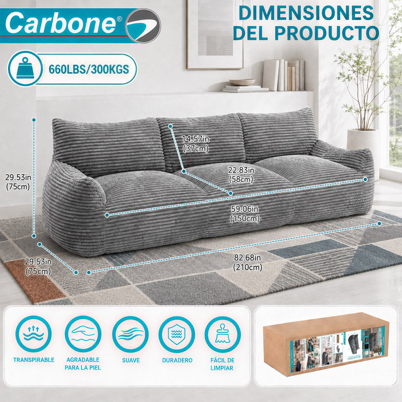 Sofá Moderno de 3 Puestos Empacado al Vacío con Espuma 32D Triturada (210x90x75cm). Color Gris.