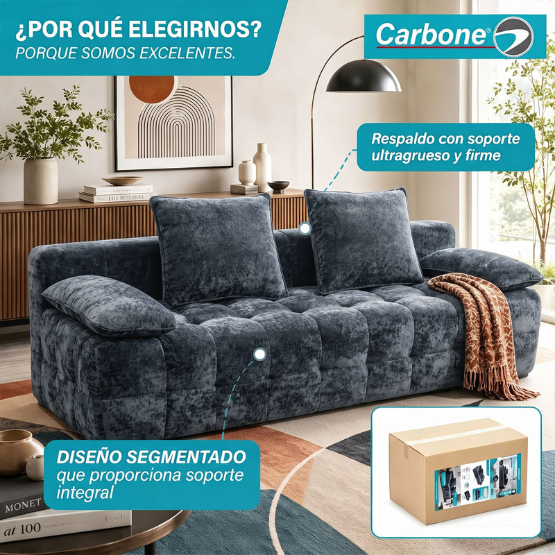 Sofá Moderno de 3 Puestos Empacado al Vacío. Espuma 32D de Alta Densidad con Resortes (232x99x68cm). Color Gris Oscuro.