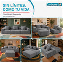 Sofá Modular de 3 Puestos Empacado al Vacío (271x96x63cm). Espuma 32D de Alta Densidad con Resortes y Fundas Removibles. Color gris.
