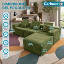 Sofá Modular de 3 Puestos Empacado al Vacío (271x96x63cm). Espuma 32D de Alta Densidad con Resortes y Fundas Removibles. Color verde.