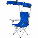Silla Plegable Color Azul de 52x52x127cm con Portavasos y Techo Tela Oxford y Soportes de Acero. Ideal para camping, playera y jardín.