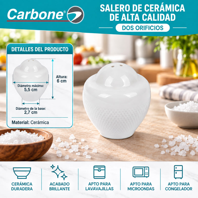 Salero Pimentero de Cerámica con 2 Orificios. Especiero de Mesa para Sal, Pimienta y Condimentos (unidad).