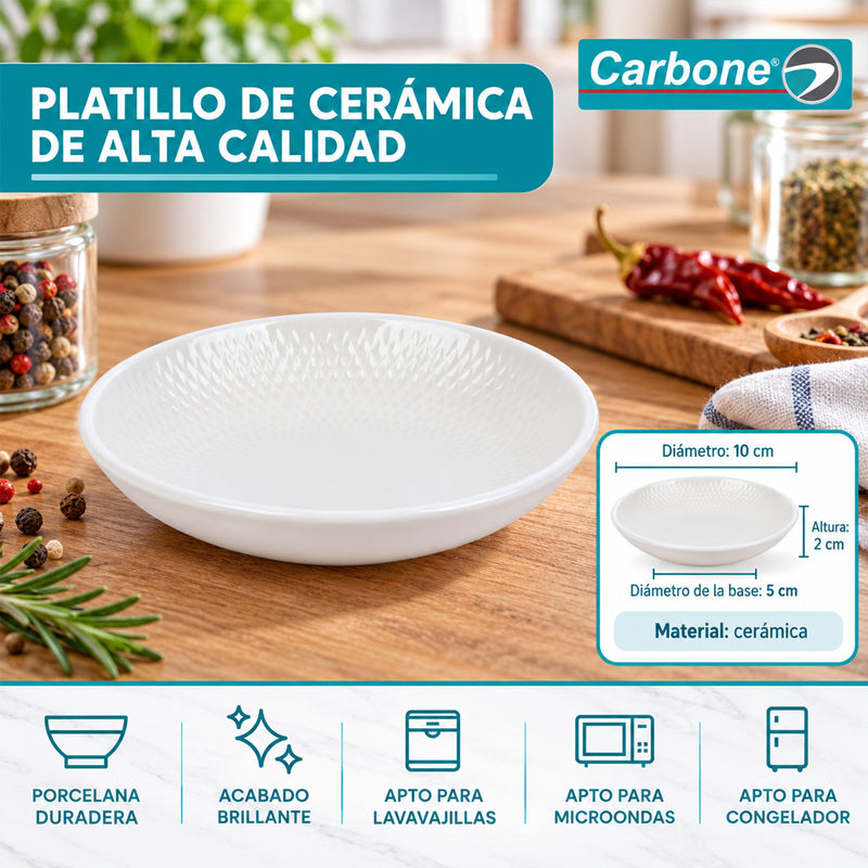 Plato Pequeño de Cerámica de 4" (10cm). Recipiente para Salsas, Aderezos, Condimentos y Acompañamientos.