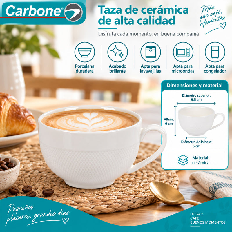Taza de Cerámica con Asa (230 ml). Diseño Clásico para Café, Té, Chocolate y Otras Bebidas Calientes.