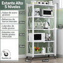 Estante Organizador plegable Con Ruedas (Color blanco). Estantería metálica. Repisas Para Almacenamiento Plegable Con 5 Niveles 160x71x38Cm.