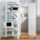 Estante Organizador plegable Con Ruedas (Color blanco). Estantería metálica. Repisas Para Almacenamiento Plegable Con 5 Niveles 160x71x38Cm.