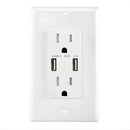 Tomacorriente Doble De Pared 15AMP Con USB Dual 5V 3.1A. Enchufe Con Cargador Para Dispositivos Electrónicos. Protección TR A Prueba De Manipulación KU-15T3.