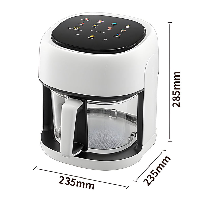 Freidora De Aire Digital De Vidrio 4.5L Con Pantalla Táctil. Air Fryer 1350W Con Circulación De Aire 360°. Color Blanco.