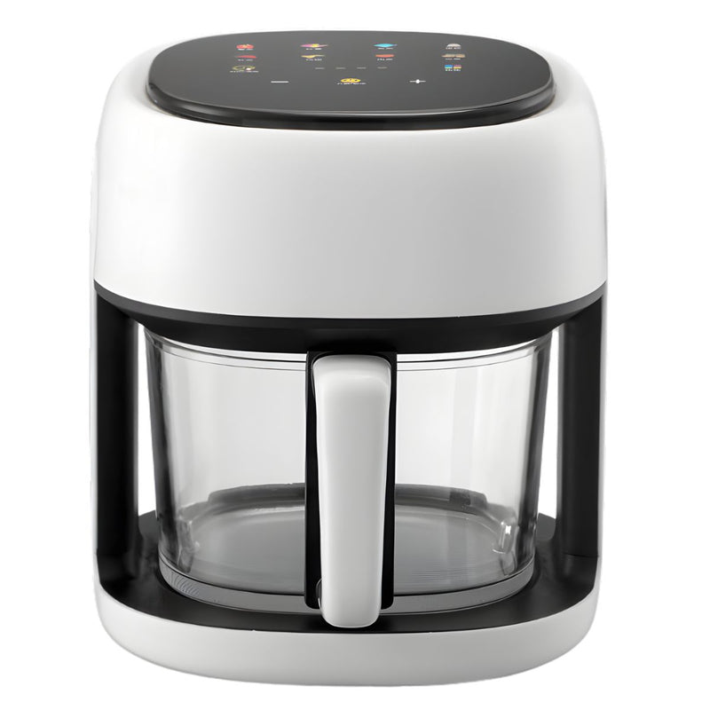 Freidora De Aire Digital De Vidrio 4.5L Con Pantalla Táctil. Air Fryer 1350W Con Circulación De Aire 360°. Color Blanco.