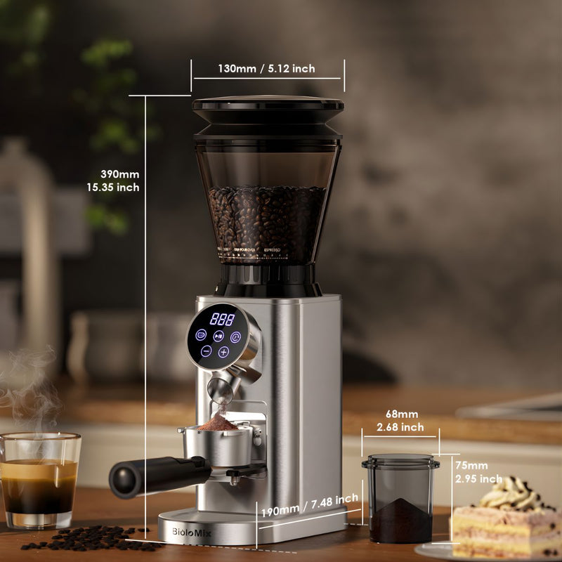 Molino De Café Eléctrico Profesional Con Pantalla Táctil 110V. Ajuste De Molienda De 48 Niveles. Moledor de café Compatible Con Portafiltro 51-58 mm.