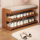 Zapatero de Madera con Asiento Acolchado y 2 Niveles. Organizador De Zapatos Multifuncional Con Asiento (80x29x40cm). Color madera con asiento gris