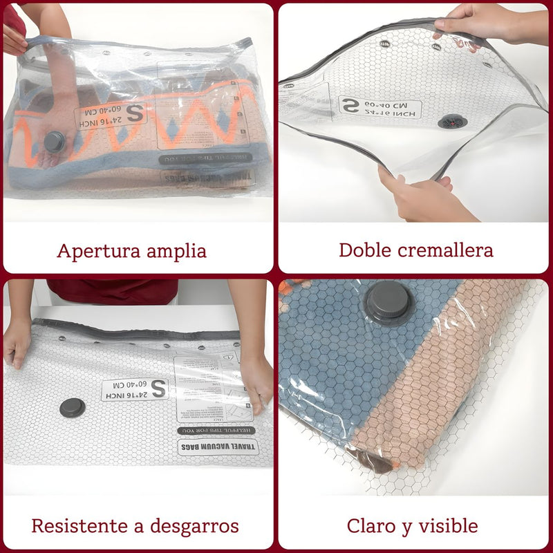 Bolsas De Almacenamiento Al Vacío Para Ropa. Set De 12 Piezas (S, M, L). Incluye Bomba Eléctrica Inalámbrica USB-C. Ideal Para Viajes.