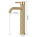 Llave De Lavamanos Individual. Grifo De Lavabo Color dorado. Pluma. Modelo alto (28.5cm). Incluye dos mangueras flexibles de 60cm.