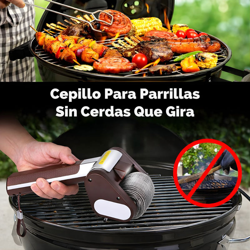 Cepillo eléctrico para barbacoa sin cerdas. Limpiador de parrilla inalámbrico recargable. Cepillo giratorio para asador. Color chocolate.