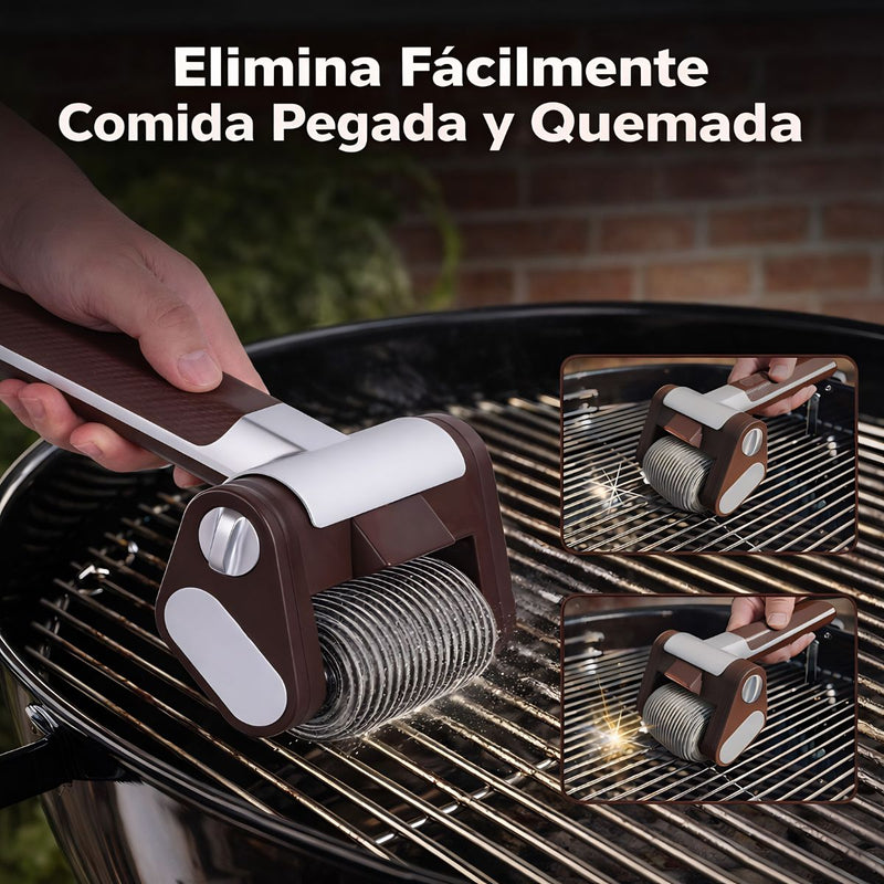 Cepillo eléctrico para barbacoa sin cerdas. Limpiador de parrilla inalámbrico recargable. Cepillo giratorio para asador. Color chocolate.