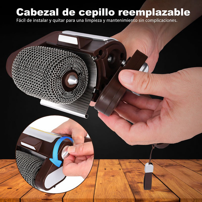 Cepillo eléctrico para barbacoa sin cerdas. Limpiador de parrilla inalámbrico recargable. Cepillo giratorio para asador. Color chocolate.
