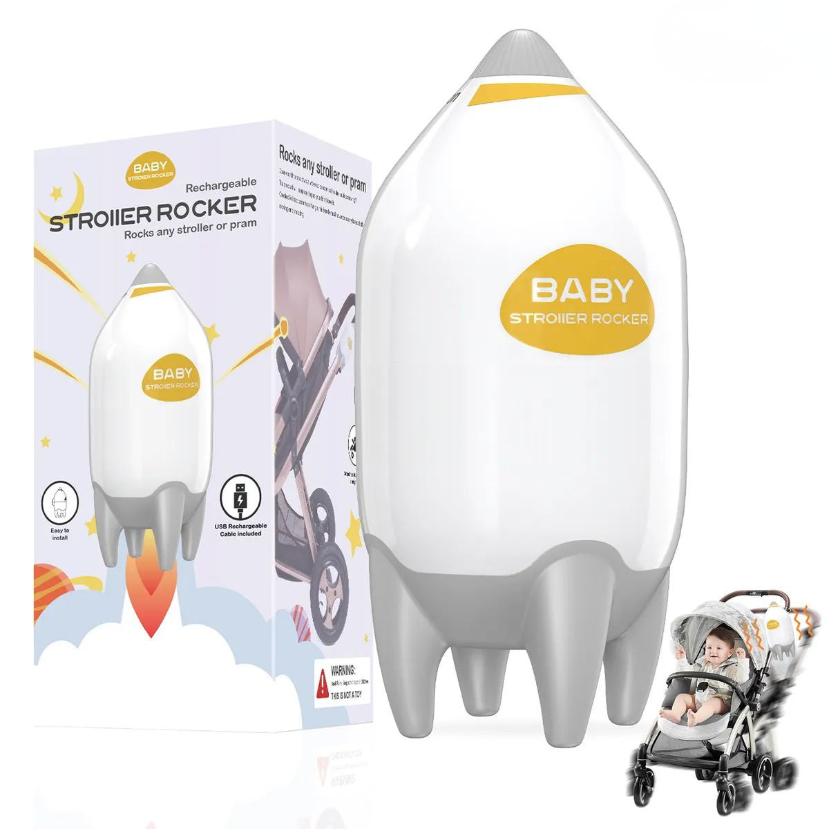 Mecedora Automática para Coche de Bebé Recargable USB Tipo C. Dispositivo Balanceador para Carriola con Velocidad Ajustable con Motor Silencioso