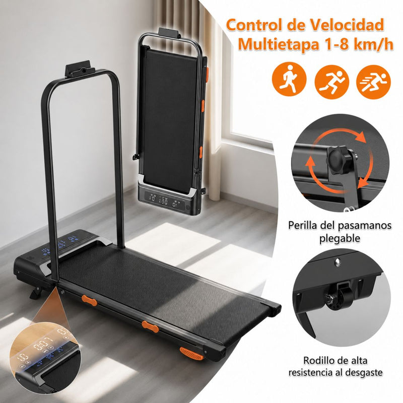 Caminadora eléctrica Cinta de Correr Plegable con Bluetooth 8KM, Motor 1.5HP. con Velocidad 1-8km/h y Baranda Manual Negra (48x110x99cm)