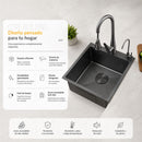 Fregador de Cocina 1 Tina SUS 304 Acero Inoxidable con Dispensador de Jabón. Lavaplatos Empotrable con Dispensador y Drenaje Anticondensación (44x49x21cm) Color Plomo