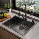 Fregador de Cocina 1 Tina SUS 304 Acero Inoxidable con Dispensador de Jabón. Lavaplatos Empotrable con Dispensador y Drenaje Anticondensación (60x49x21cm) Color Plomo