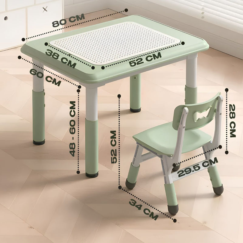 Mesa Infantil Ajustable con 2 Sillas para Niños con Altura Ajustable. Set Escritorio para Niños HDPE Ergonómico Multifuncional Antideslizante (80x60cm) Color Verde