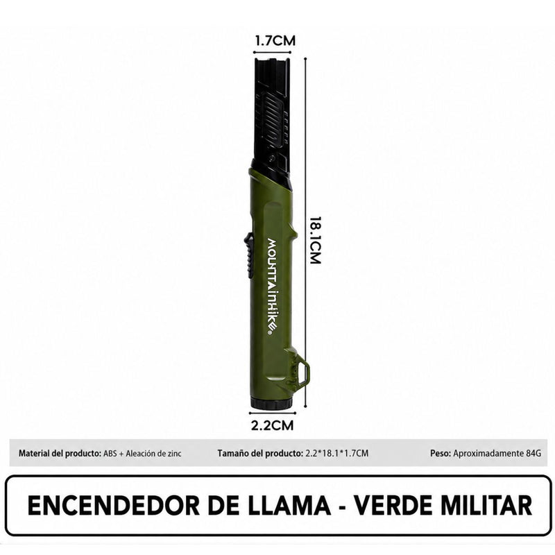Encendedor Soplete Butano 1300°C Ajustable y Antiviento con Cabezal Flexible. Lighter con Seguro de Bloqueo para Camping Cocina BBQ. Color Verde Militar