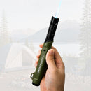 Encendedor Soplete Butano 1300°C Ajustable y Antiviento con Cabezal Flexible. Lighter con Seguro de Bloqueo para Camping Cocina BBQ. Color Verde Militar